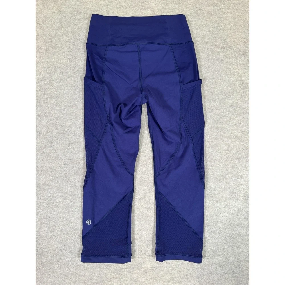 Lululemon Leggings‎ Womens 4 Blue Capri High Rise Mesh Pockets Running Yoga
